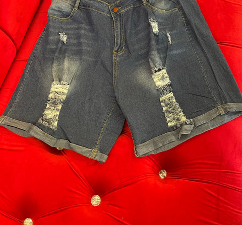 Ripped Up Blue Jean Short's